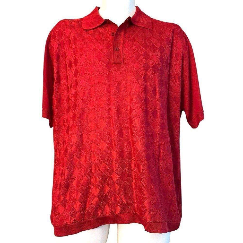 Saint Lorenzo Men's 3X Burgundy Dark Red Geometric Textured Knit Polo Shirt